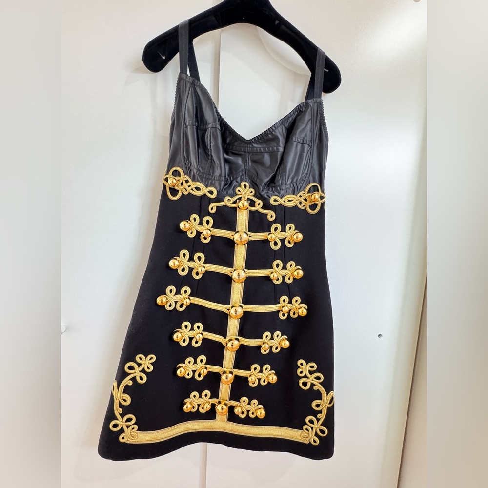 Dolce & Gabbana Runway Black Mini Dress with Gold Embellishment size IT 44 - Picture 4 of 16
